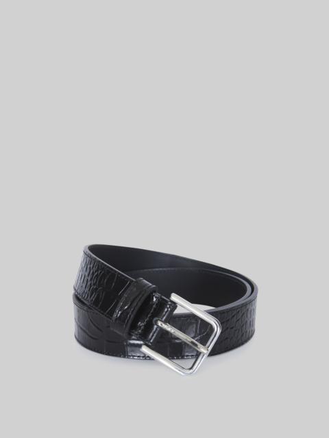 The Frankie Shop Toni Croc Patent Leather Belt - Black/Silver