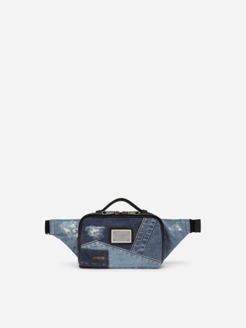 Patchwork denim belt bag