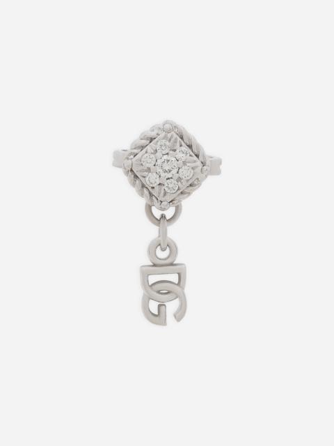 Single earring in white gold 18kt with diamonds pavé