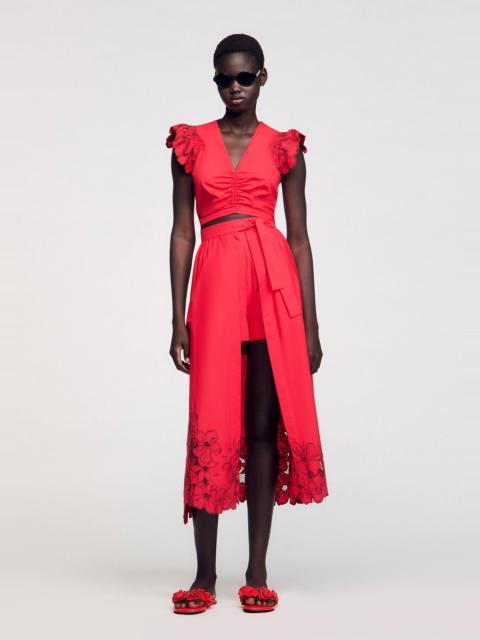 Sandro CROP TOP WITH EMBROIDERED SLEEVES