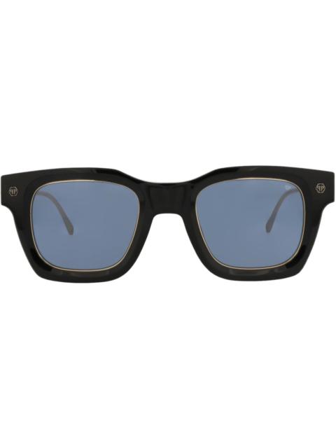 PHILIPP PLEIN Philipp Plein Square-Frame Acetate Sunglasses Black Gold Blue (SPP105M-50-0700)