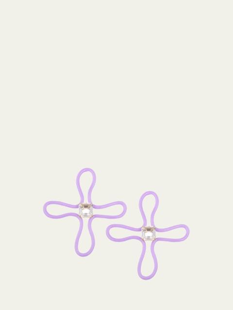 BEA BONGIASCA Lucky Flower Earrings with Lavender Enamel and Rock Crystals