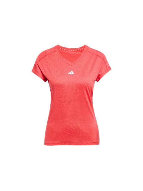 adidas adidas Women's Aeroready Train Essentials Minimal Branding V-Neck T-Shirt Pure Ruby/White