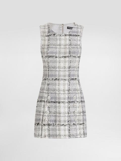 Dolce & Gabbana Lurex raschel tweed A-line minidress with DG-branded buttons