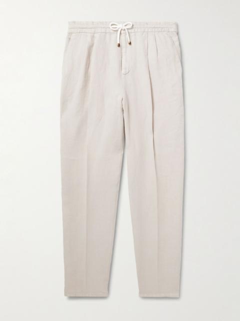 Brunello Cucinelli Straight-Leg Linen Drawstring Trousers Neutral