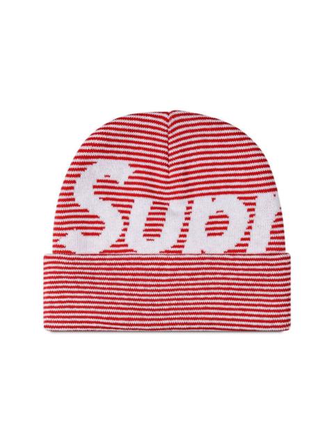 striped big logo beanie