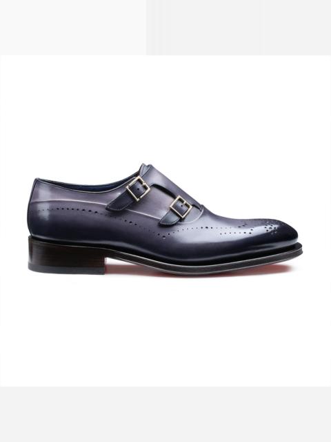 Men's grey leather double-buckle brogue shoe