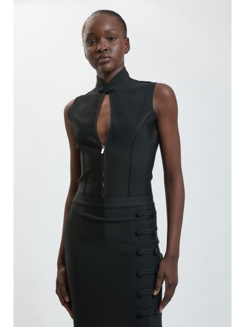 KAREN MILLEN Military Detail Figure Form Bandage Sleeveless Knit Top