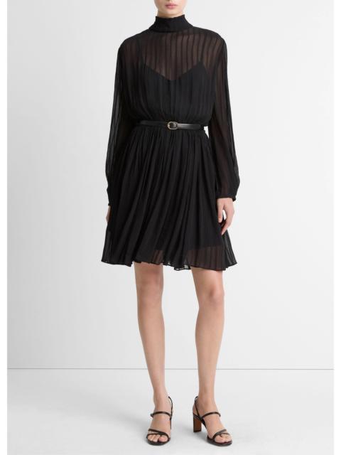 Vince Crinkle Stripe Mock-Neck Dress