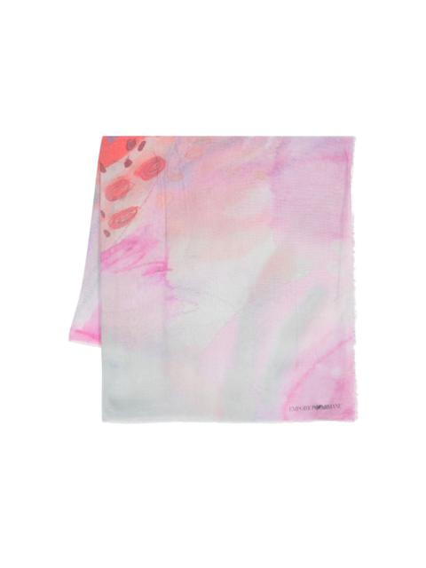 graphic-print frayed scarf