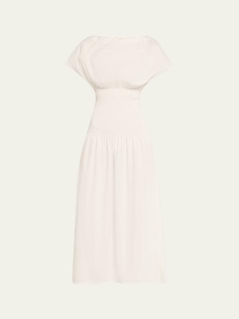 ANNA QUAN Ava Short-Sleeve Smocked Midi Dress