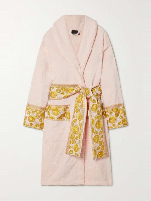 VERSACE Printed poplin-trimmed cotton-terry jacquard robe