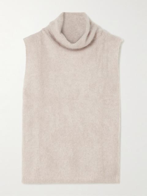 LISA YANG Aisla Ribbed Bruched-cashmere Turtleneck Sweater Vest