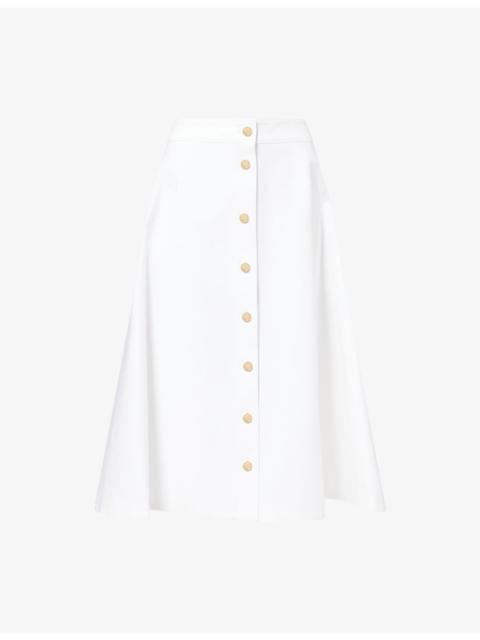 CAROLINA HERRERA A-Line Button-Front Cotton-Blend Midi Skirt
