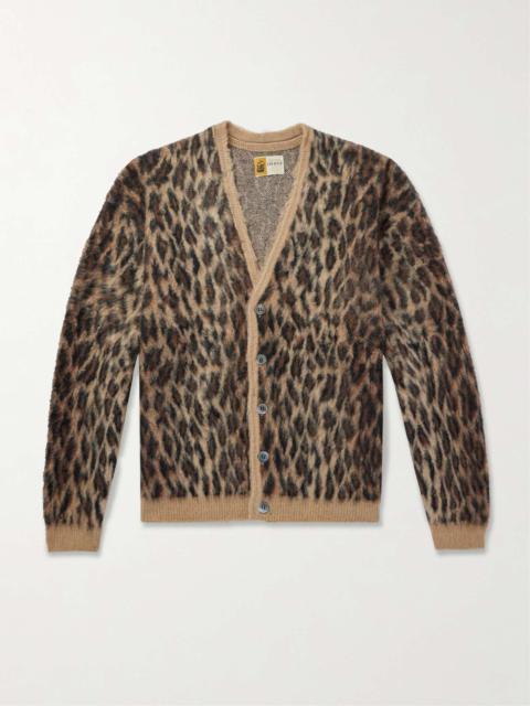 SAINT M×××××× Leopard-Jacquard Brushed-Knit Cardigan