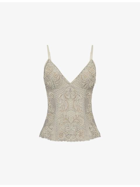 House of CB Catarina Bead-Embellished Mesh Top