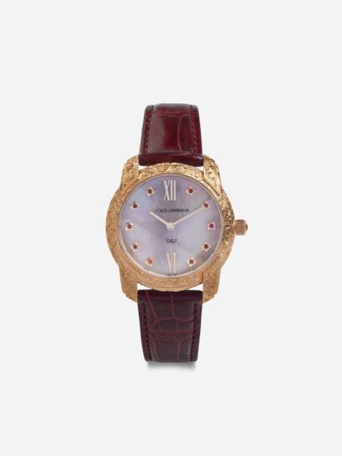 Dolce & Gabbana DG7 Gattopardo watch in red gold with pink mother of pearl and rubies
