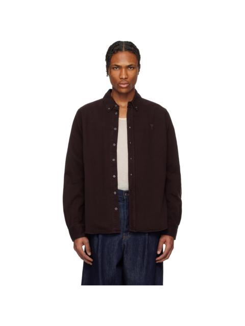 AMI Paris Burgundy Cotton Button-Down Ami de Coeur Shirt