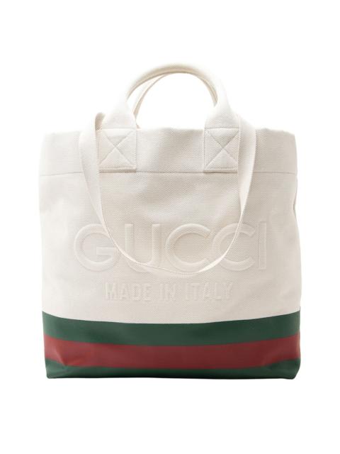 GUCCI Gucci Green & Red & White Canvas & Embossed Leather Web Logo Embossed Tote (Authentic Pre-Loved)