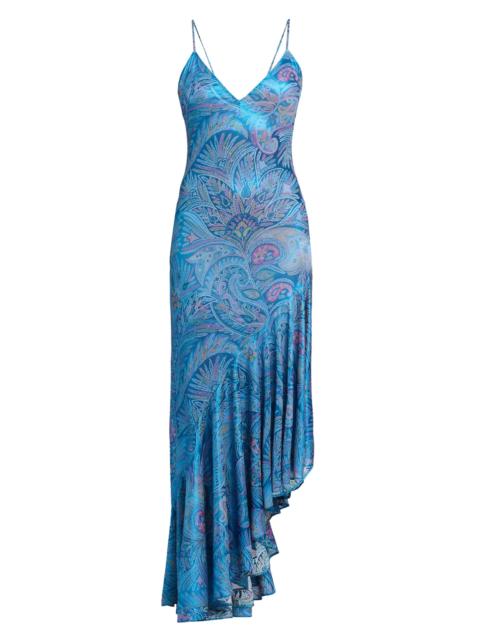 Etro Women's Paisley Lotus Print Asymmetric Slipdress - Stamp Afdo Rosso