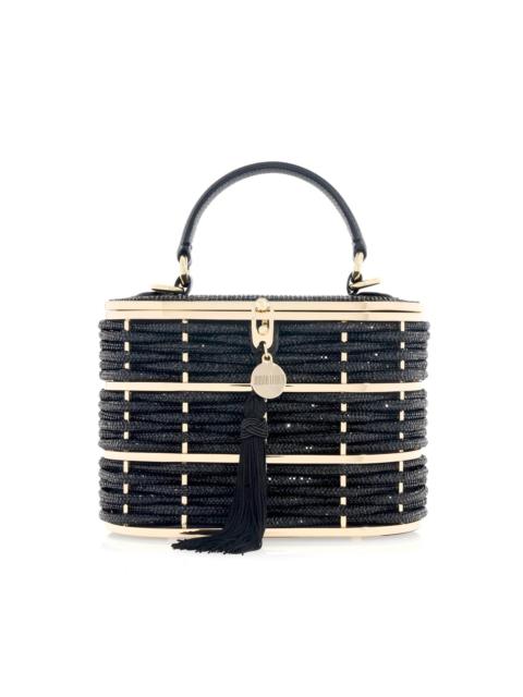 JUDITH LEIBER Willow Crystal Woven Top Handle Clutch black