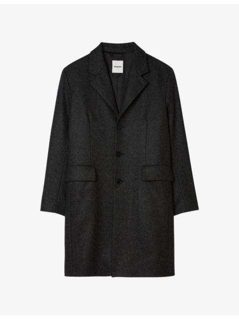 Sandro Broadcloth Lapel-Collar Wool Coat