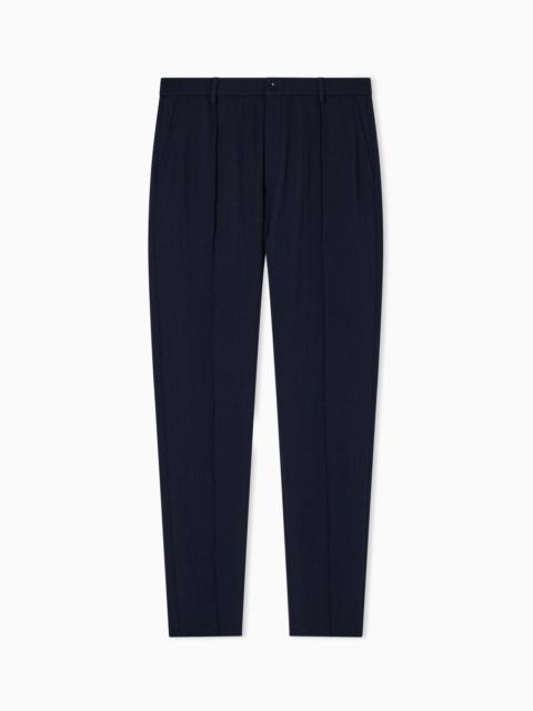 EMPORIO ARMANI PLEATED TECHNICAL SEERSUCKER FABRIC TROUSERS