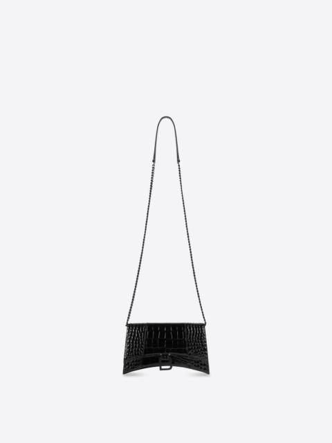 BALENCIAGA Women's Hourglass Bag With Chain Crocodile Embossed in Black