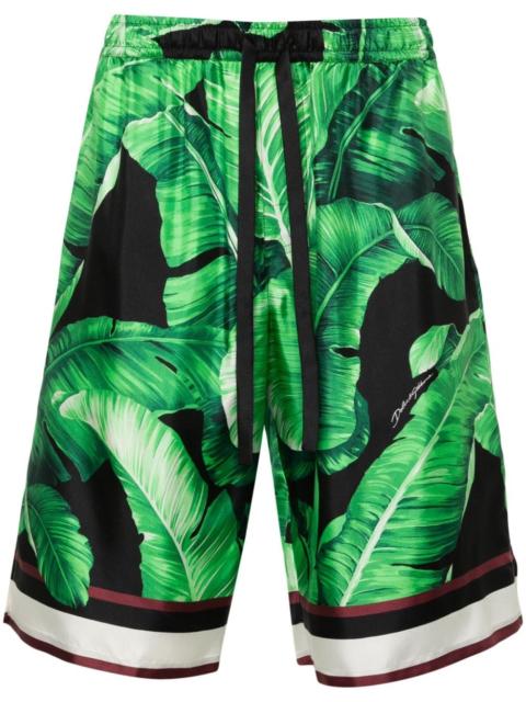 leaves-print silk shorts