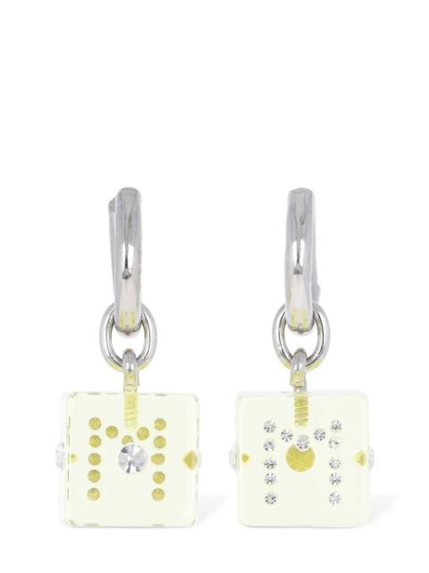 Resin earrings w/ dice & crystal