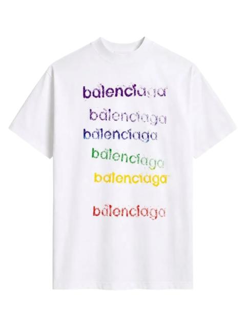 BALENCIAGA Oversized Logo Embroidered T-Shirt "White" 850345 TVVK9 9000
