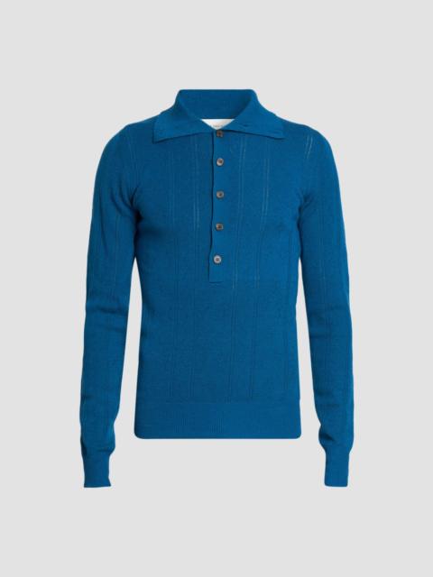 Dries Van Noten Men's Slim-Fit Wool-Cotton Polo Sweater - Petrol