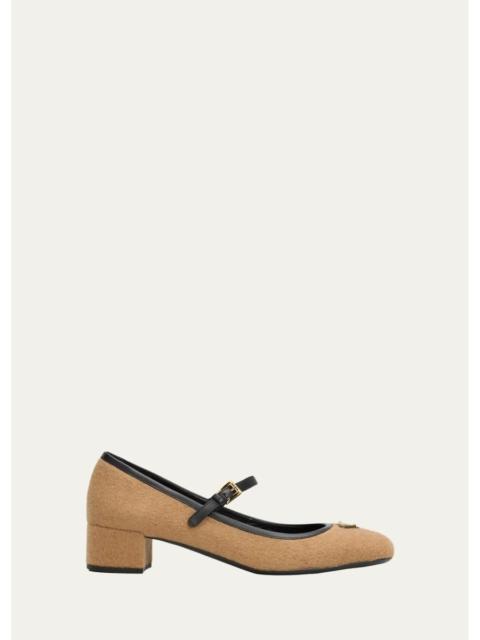 Prada Triangle Logo Wool Mary Jane Ballerina Flats