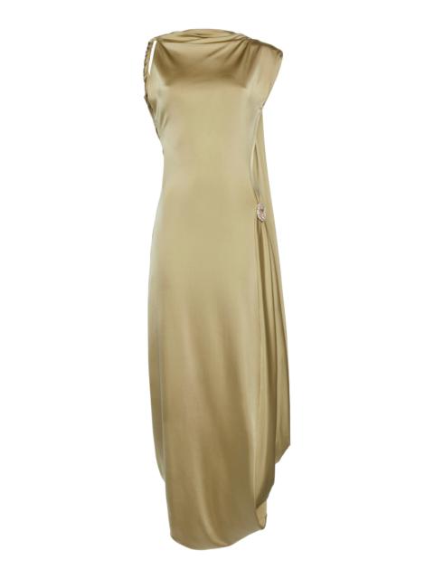 Victoria Beckham Draped Stretch Satin Midi Dress green