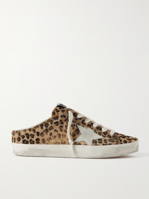 Golden Goose Super-Star Sabot distressed leopard-print calf hair slip-on sneakers Brown