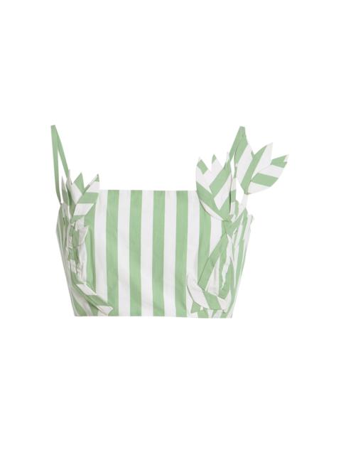 Oscar de la Renta Exclusive Riviera Appliquéd Striped Cotton Crop Top stripe