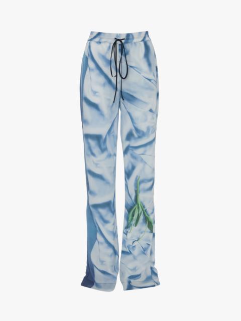 Victoria Beckham Pleat Detail Pyjama Trouser In Ice Blue Satin Flowers