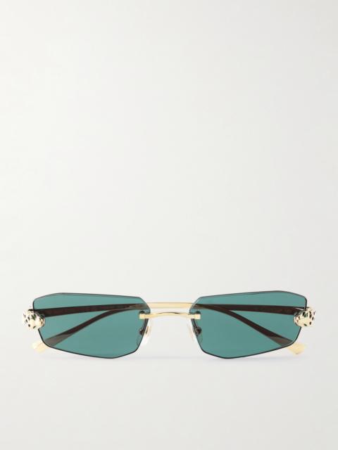 Cartier Panthère Rimless Rectangular-frame Gold-tone Sunglasses