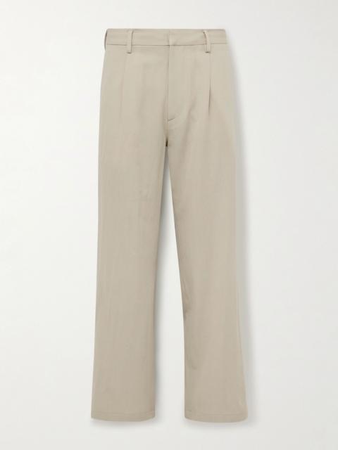AURALEE Straight-Leg Pleated Cotton and Wool-Blend Gabardine Trousers Beige