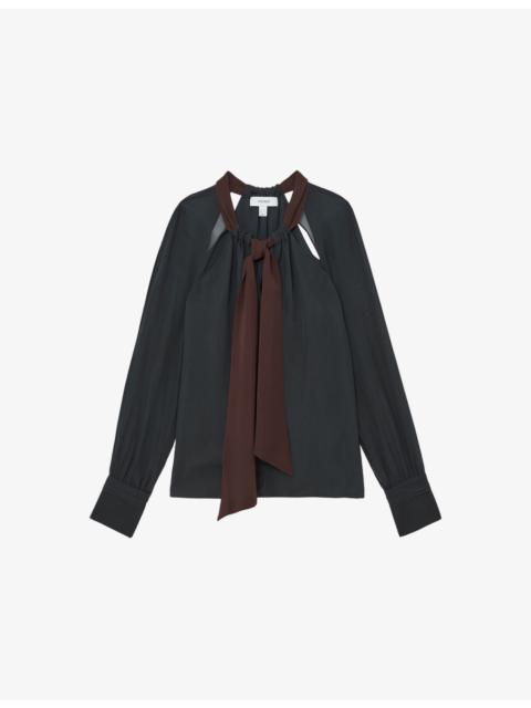 REISS Jasmine Tie-Neck Woven Blouse