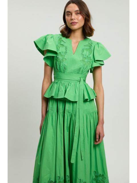 KAREN MILLEN Cotton Cutwork Belted Midi Dress