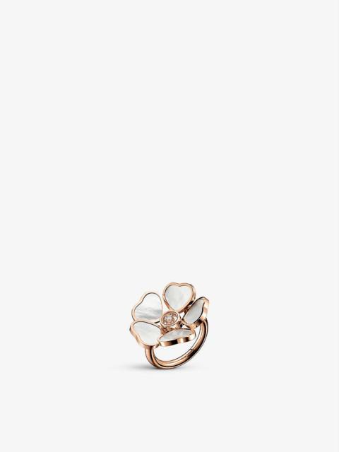 Happy Hearts Flower 18ct rose-gold, 0.05ct diamond and mother-of-pearl ring
