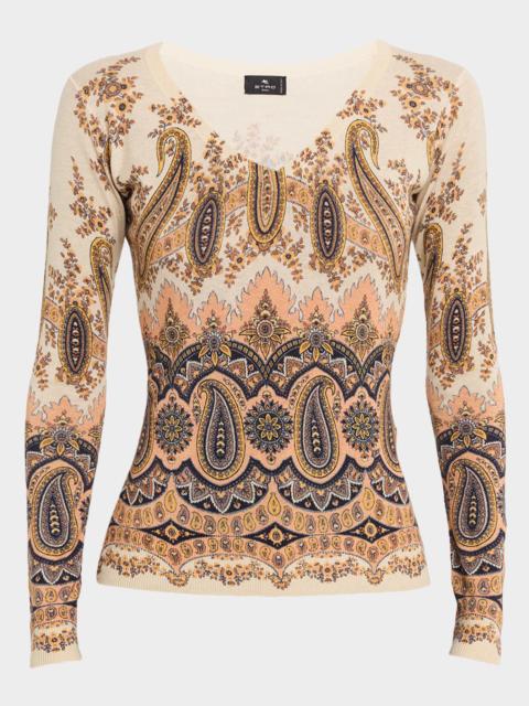 Etro Midnight Dream Printed V-Neck Sweater