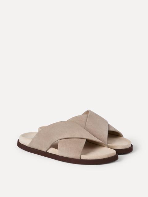 Brunello Cucinelli Suede crossover slides