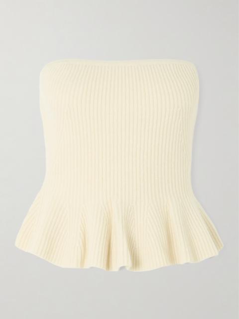 GABRIELA HEARST Hoffman Strapless Ribbed Wool And Cashmere-blend Peplum Top