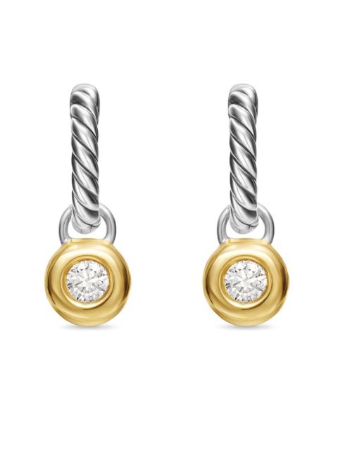 DAVID YURMAN Women's Petite Cable Huggie Drop Earrings in Sterling Silver with 14K Yellow Gold and Diamonds, 17.5