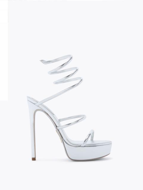 RENE CAOVILLA CLEO METALLIC SILVER PLATFORM SANDAL 130