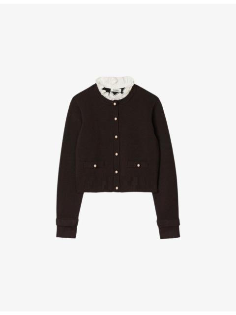 Sandro Ruffled-Collar Long-Sleeve Wool-Blend Cardigan