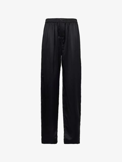 Cut-out straight-leg mid-rise silk trousers