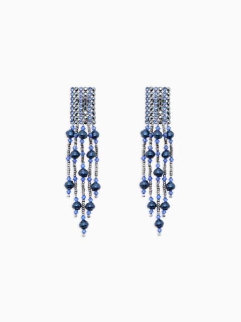 GIORGIO ARMANI BRASS CLIP-ON EARRINGS WITH BEADS AND RHINESTONES